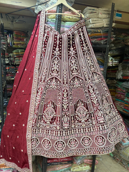 Stunning maroon double duptta bridal Lehenga