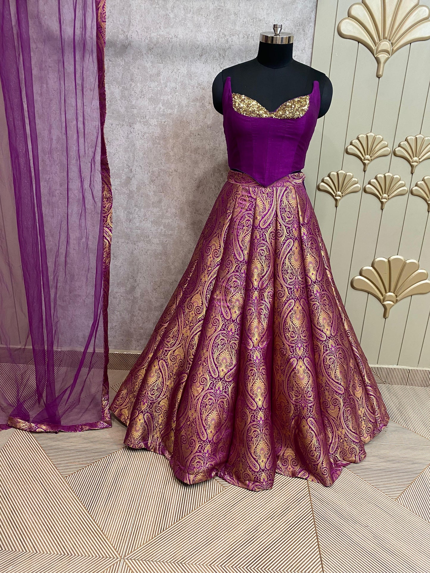 Pink crop top lehenga