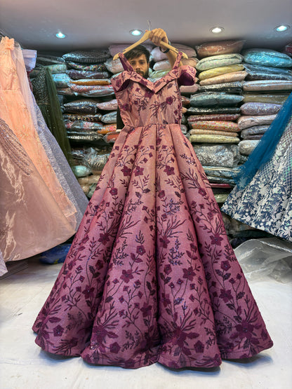 Embellished maroon peach ball gown