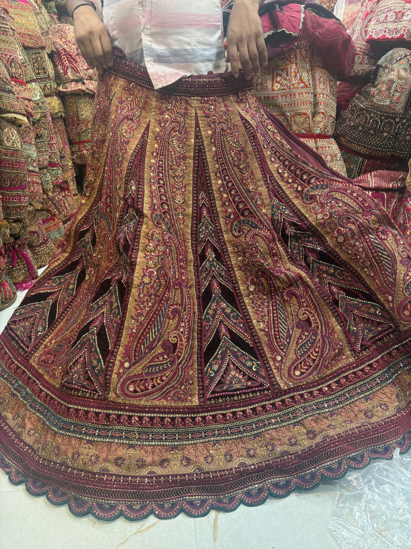 Designer maroon double duptta multi Kali Bridal Lehenga