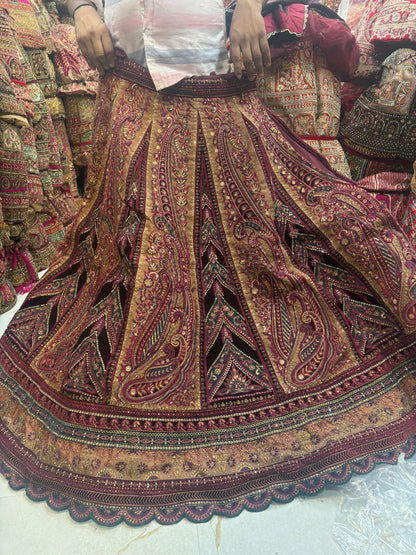 Designer maroon double duptta multi Kali Bridal Lehenga