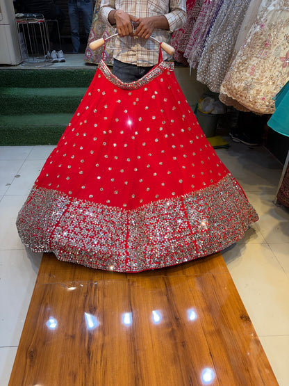 Red Mirror Work Lehenga