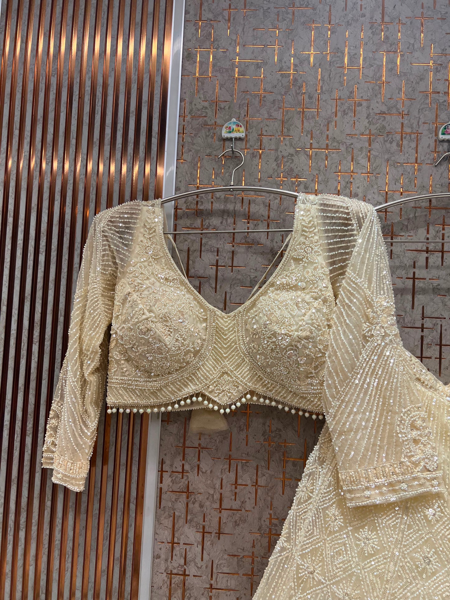 Beige Golden Crop Top Lehenga