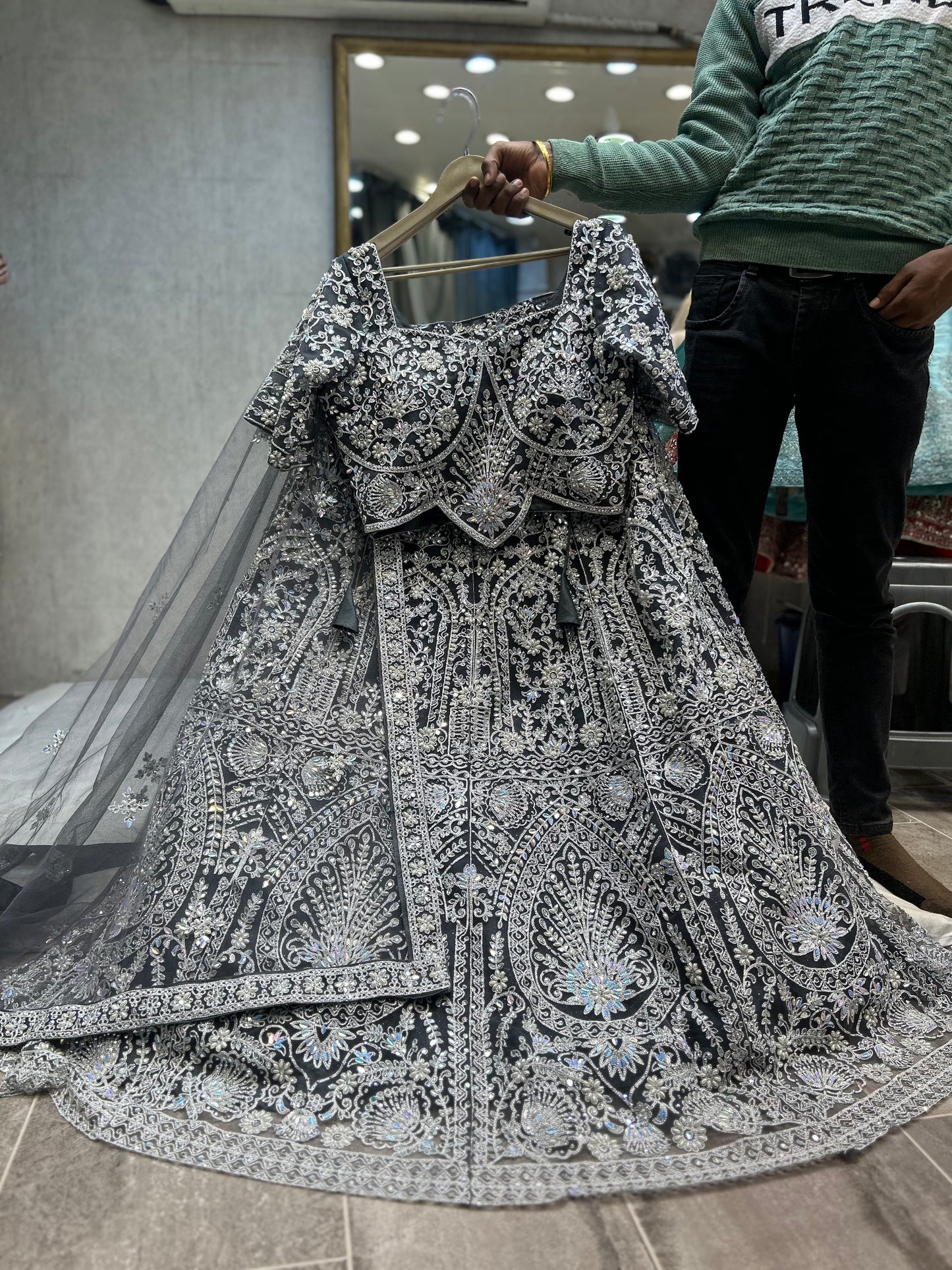 Beautiful grey crop top Lehenga