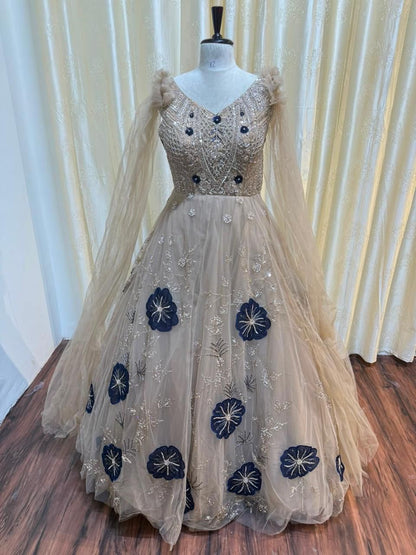 Baby pink brown mint green golden gown Lehenga