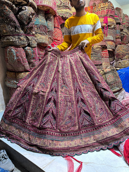 Heavy maroon Rajwada marwadi bridal lehenga
