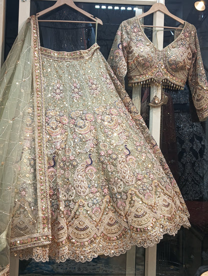 Glamorous purple peacock crop top lehenga