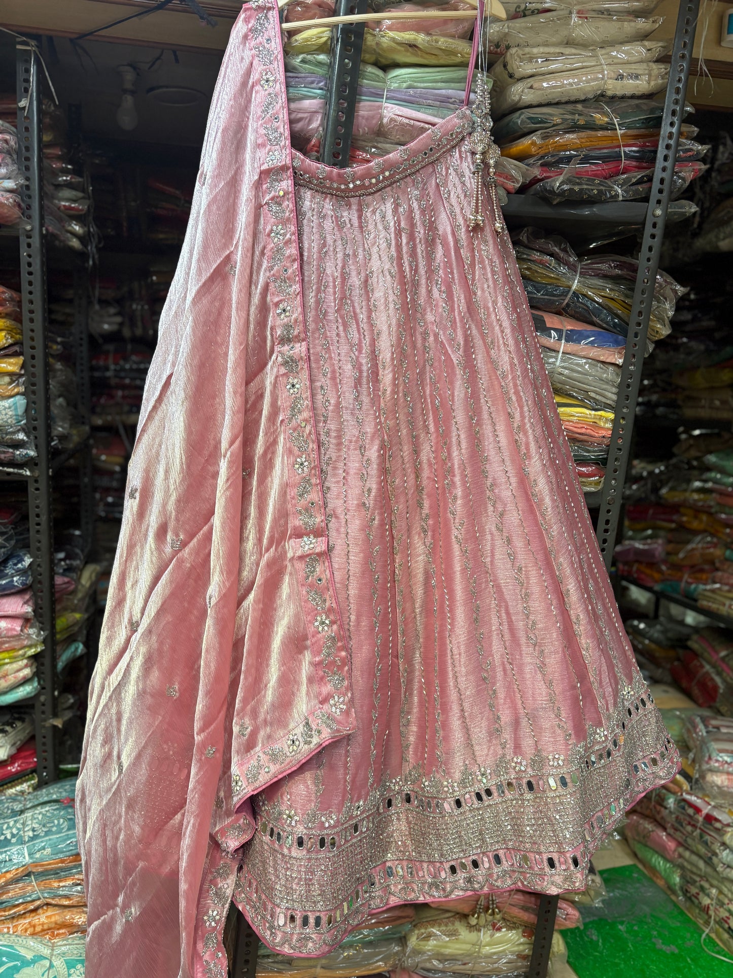 Attractive Pink Mirror Lehenga