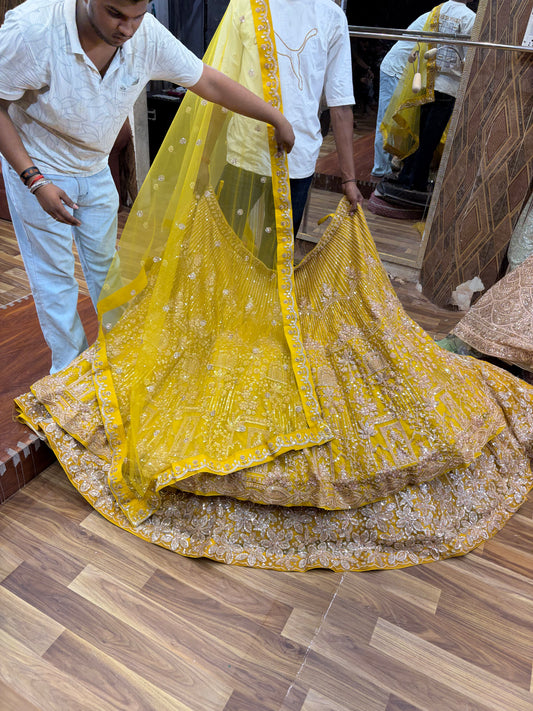 Yellow Haldi Mehendi Designer Lehenga