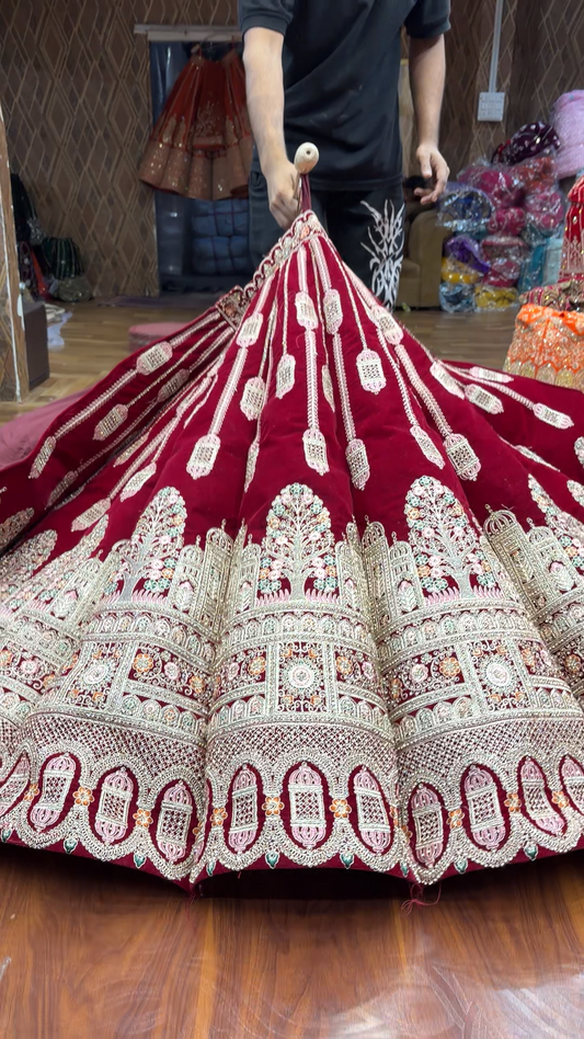 Cherry Maroon Ball Bridal Lehenga
