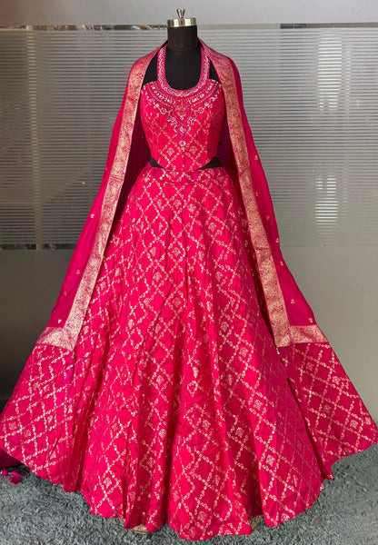 Hot Pink Crop Top Lehenga