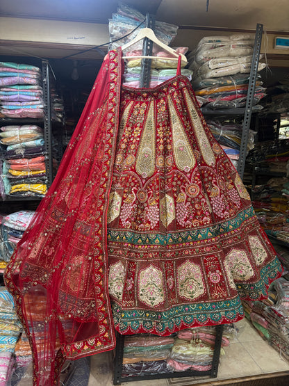 Lavishing red peacock maroon Bridal Lehenga