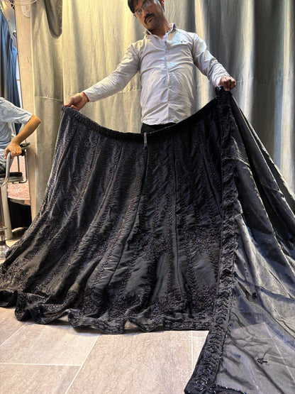 Lavishing black on black monotone handwork Lehenga