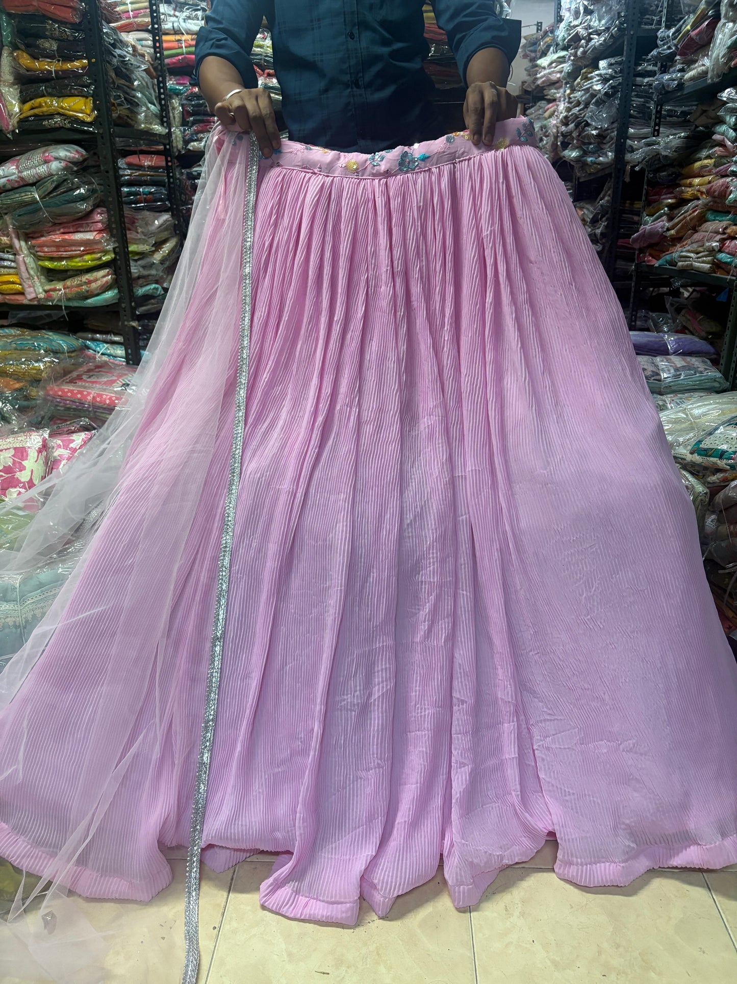 Eye catching pink crop top Lehenga
