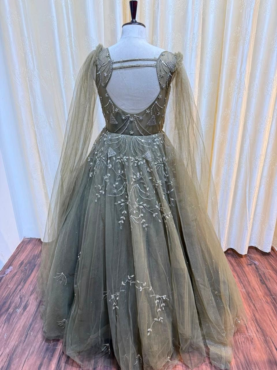 Baby pink brown mint green golden gown Lehenga