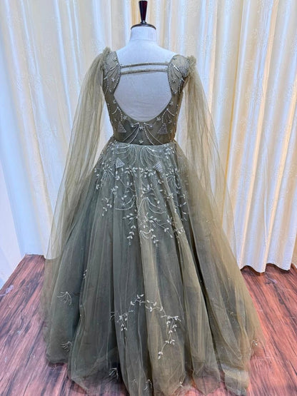 Baby pink brown mint green golden gown Lehenga