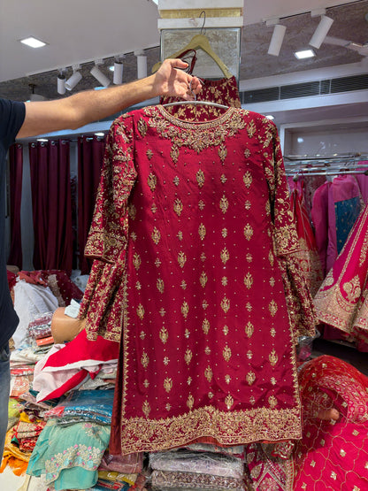 Maroon long peplum Farshi Gaharara Dress Special