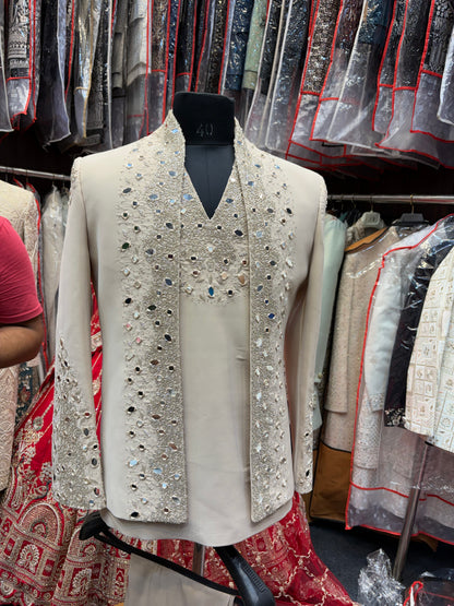 Peach Mirror Work Indo western Mens Wear