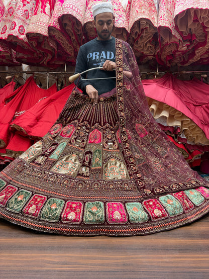 Fantastic Maroon peacock bridal Lehenga