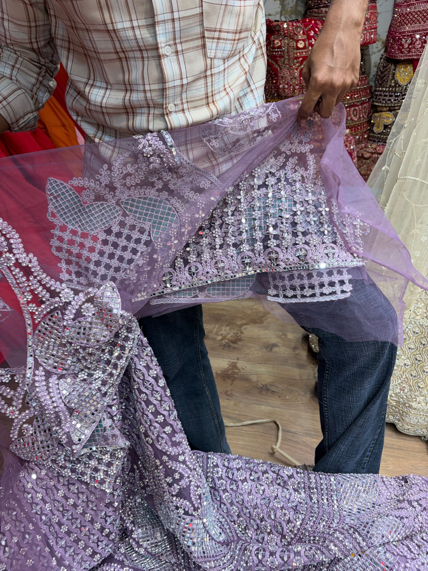 Lavender Mirror Work Lehenga