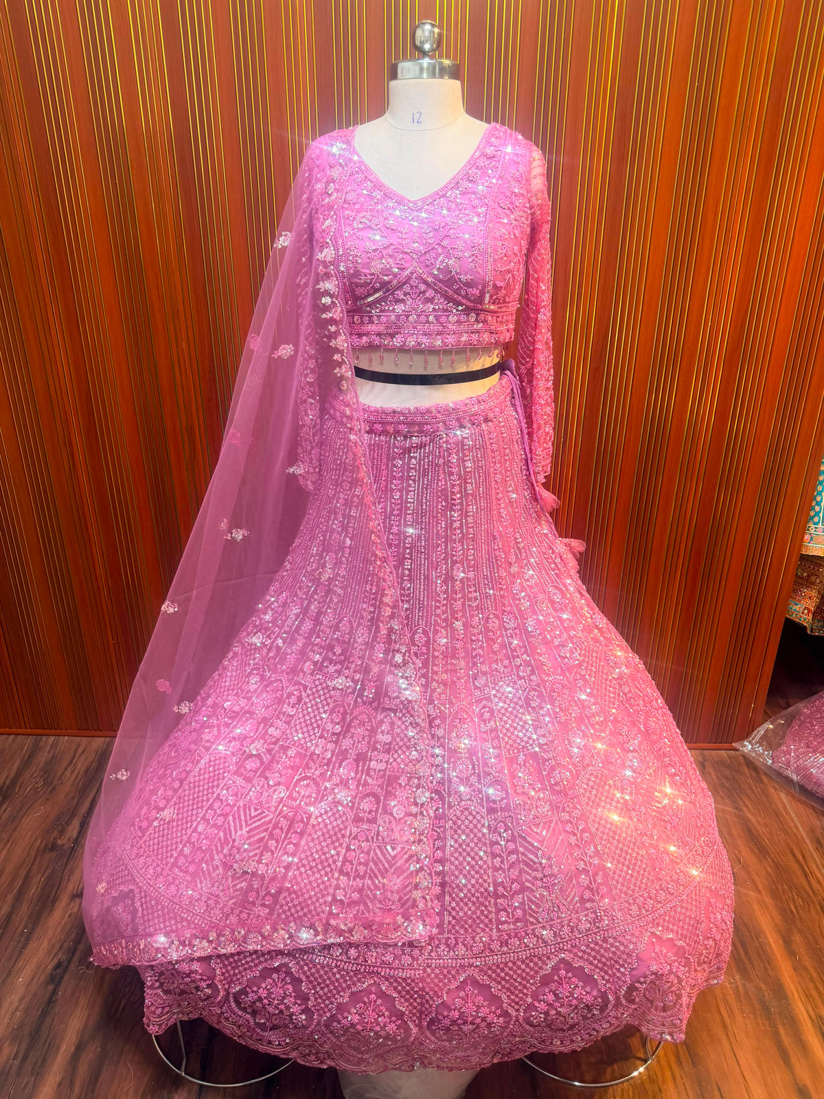 Pink crop top Lehenga