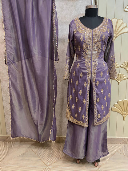 Purple Long Sharara Suit Dress Material