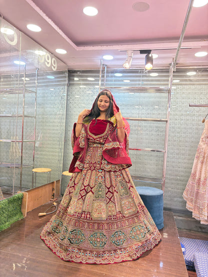 Attractive maroon bridal Lehenga happy customer