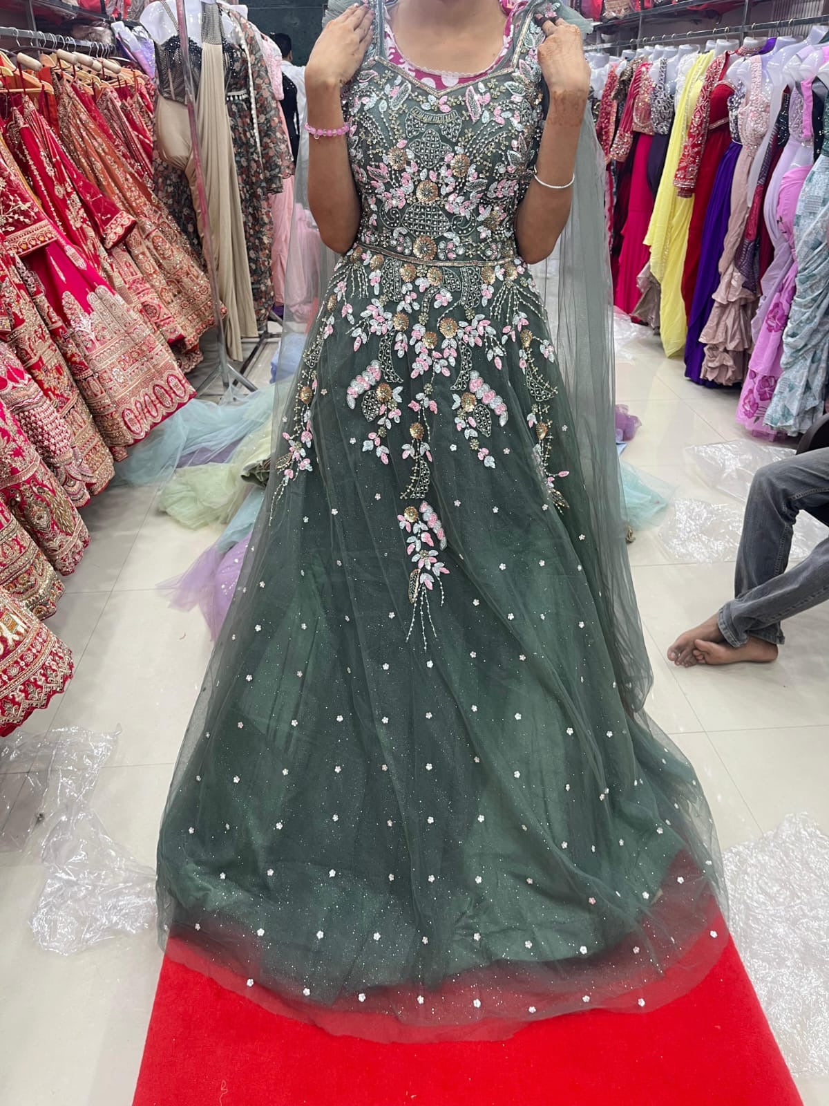 Pink green mint green lavender gray blue purple Lehenga