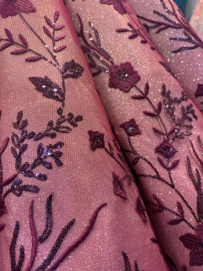 Embellished maroon peach ball gown