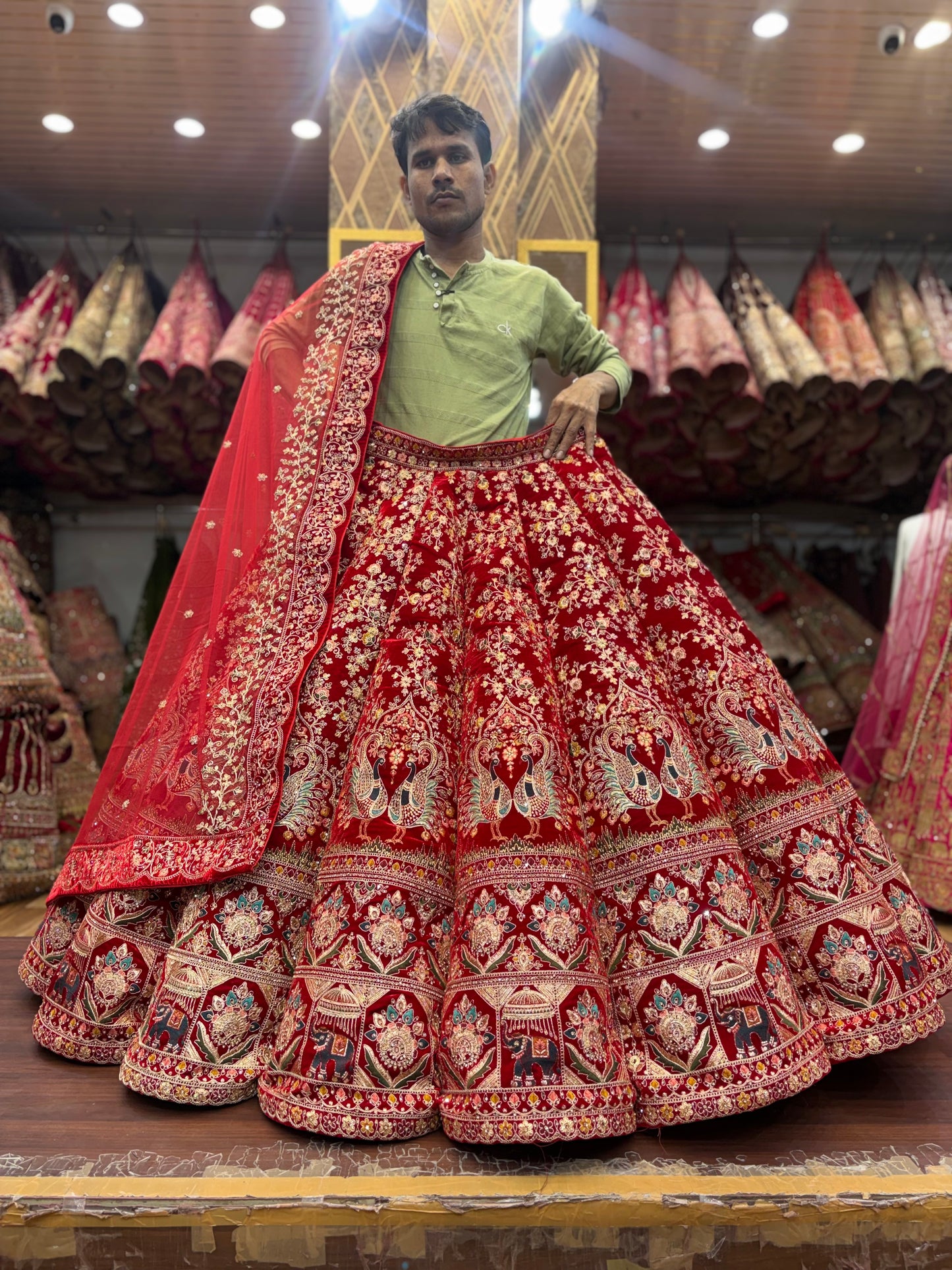 Astonishing Maroon Peacock Ball bridal Lehenga
