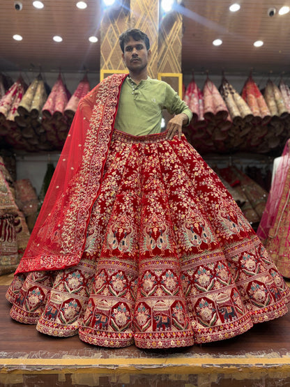 Astonishing Maroon Peacock Ball bridal Lehenga