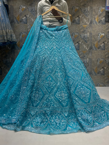Beautiful sky blue crop top lehenga