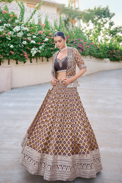Mustard Brown Shrug Dress Crop Top Lehenga (Happy Customer)