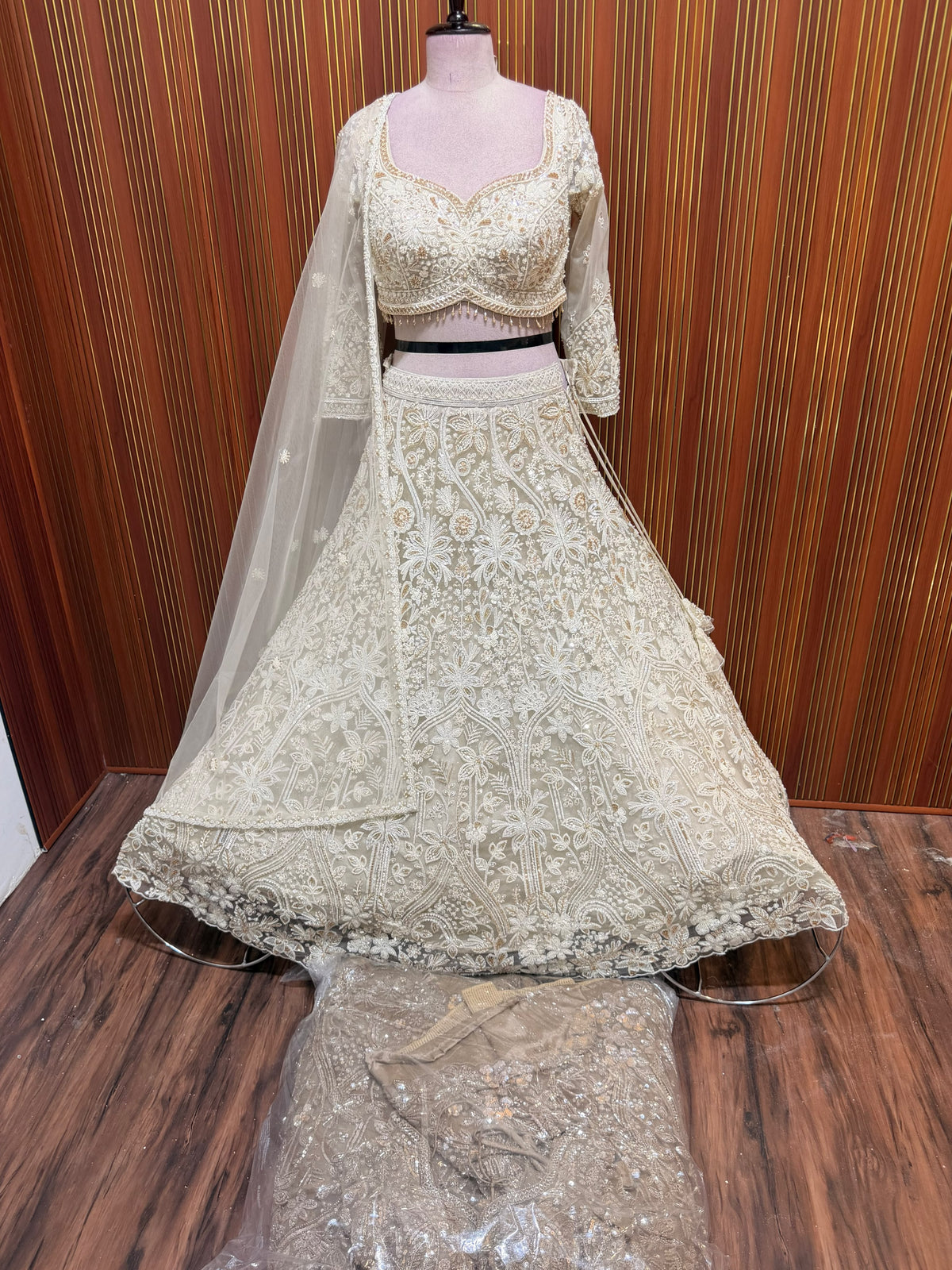 White peach crop top Lehenga