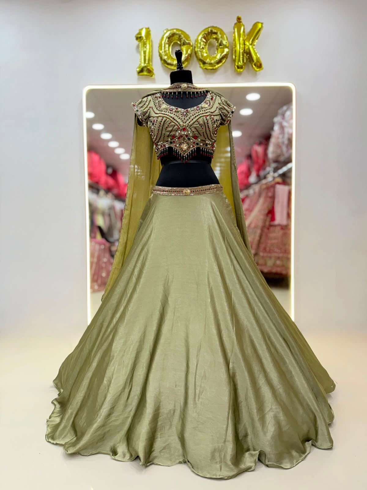 Green Crop Top Lehenga - Shopping World