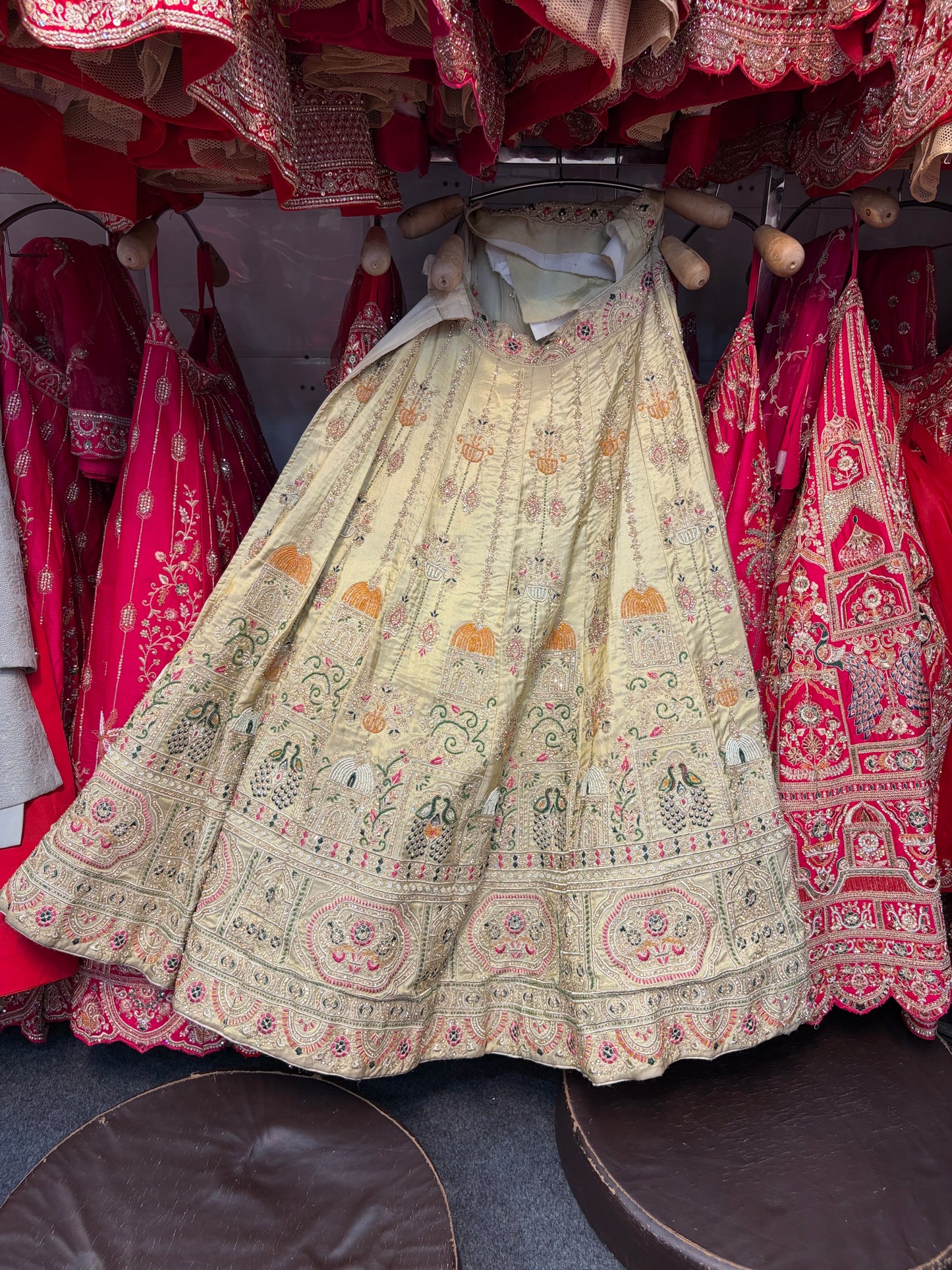 Golden Cream Ombre Designer Bridal Lehenga