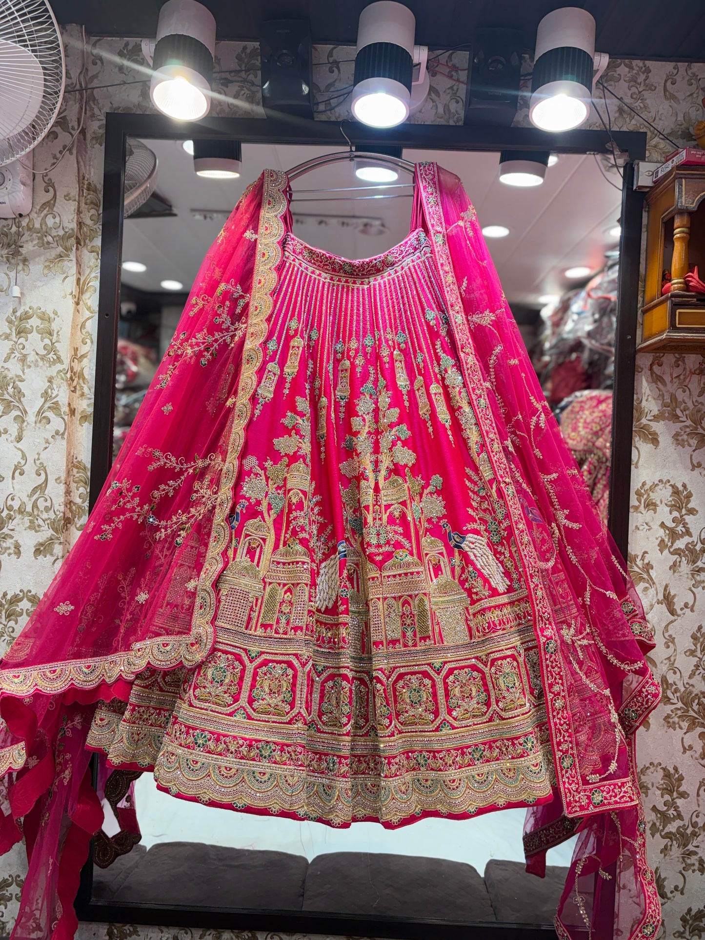 Fabulous rani pink peacock handwork bridal Lehenga