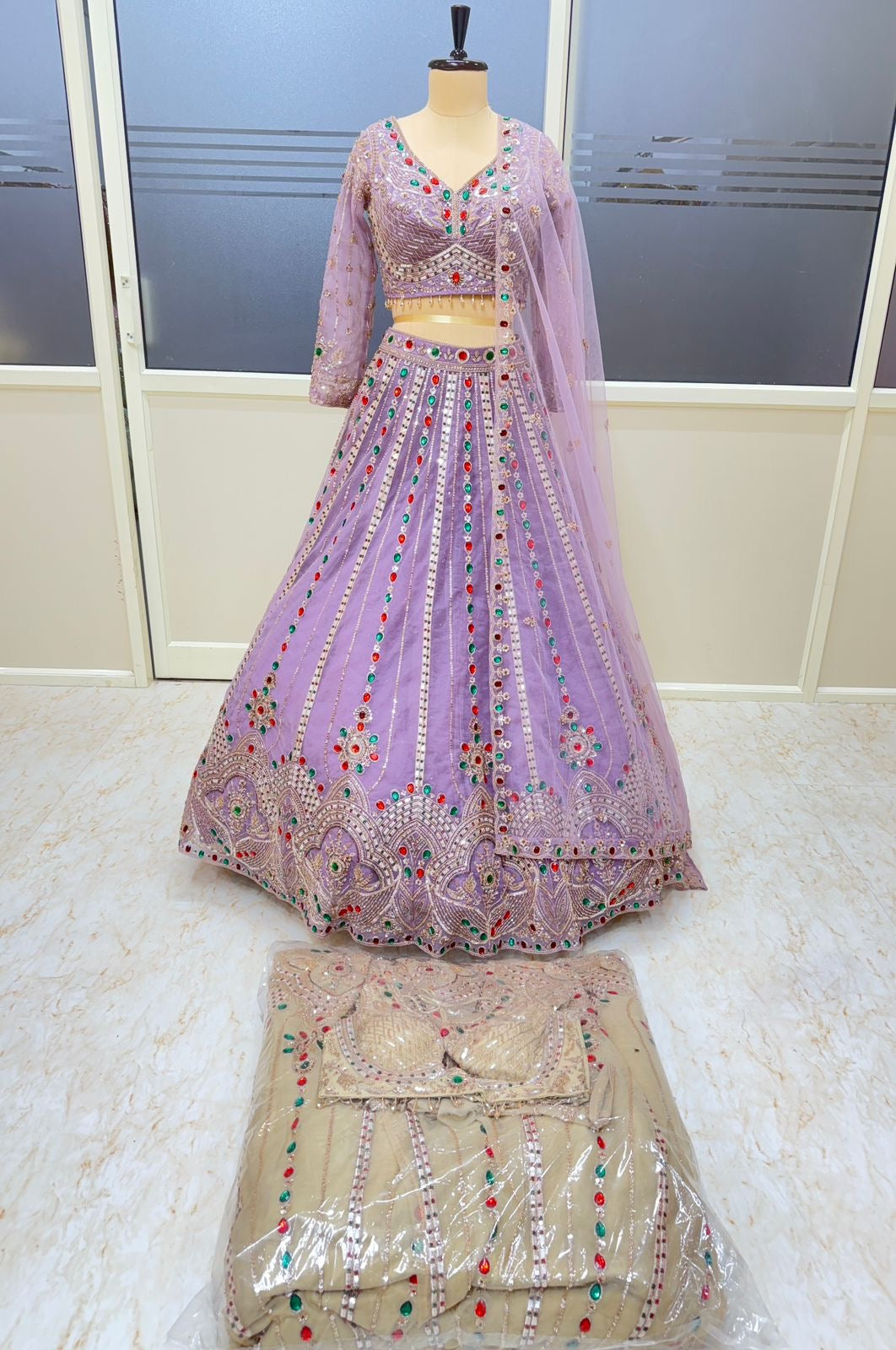 Pink brown crop top Lehenga
