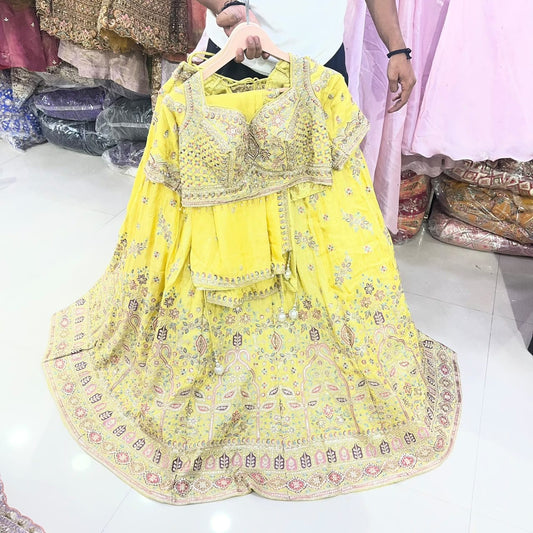 Yellow Haldi Mehendi Crop Top Lehenga