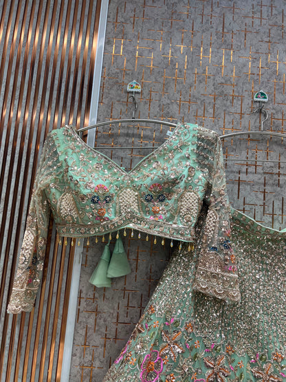 Green Crop Top Lehenga