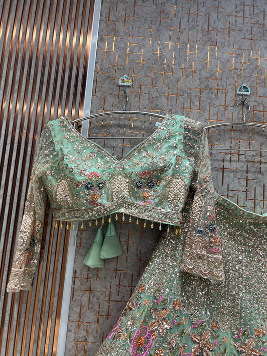 Pista Green Crop Top Lehenga