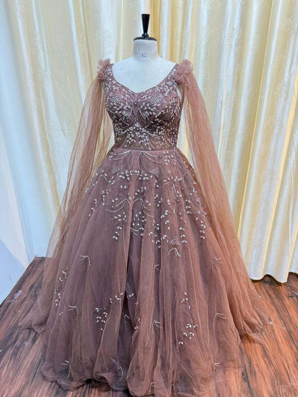 Baby pink brown mint green golden gown Lehenga