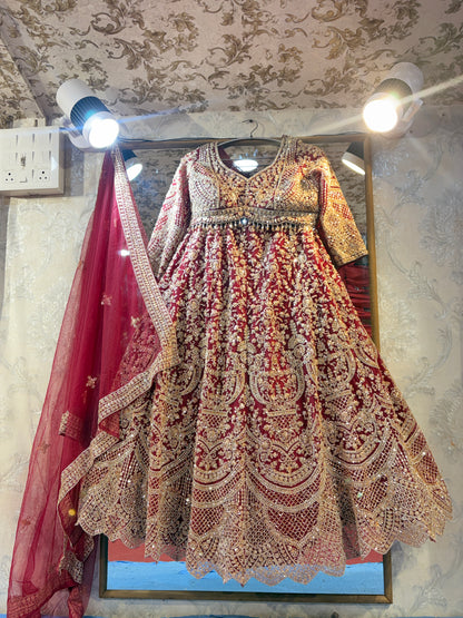 Eye catching maroon crop top Lehenga