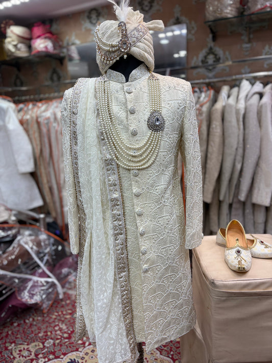 Golden white sherwani