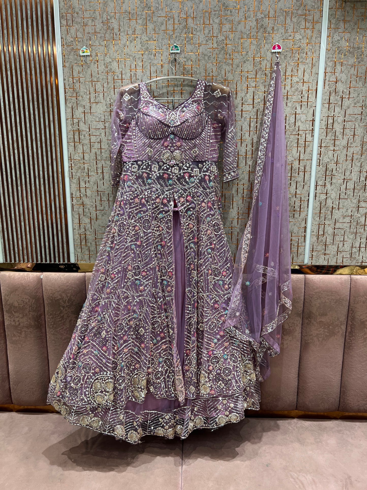Green Farshi Garara Muslim Special Long Peplum Dress Lehenga