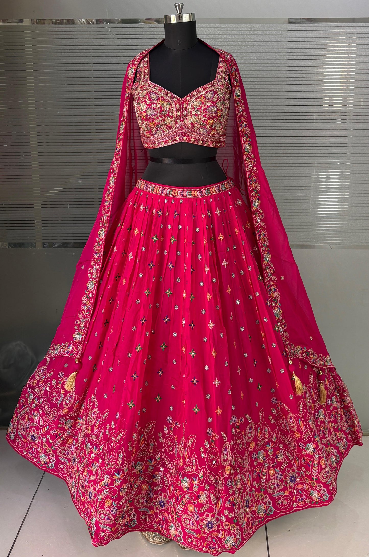 Hot Pink Crop Top Lehenga