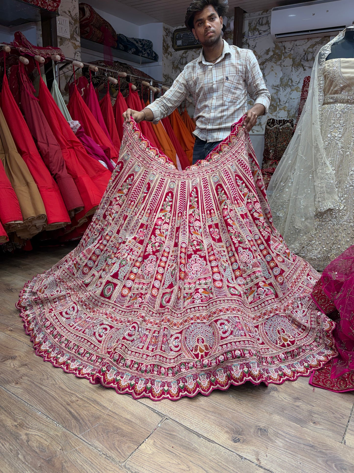 Rani pink Peacock Bridal Lehenga