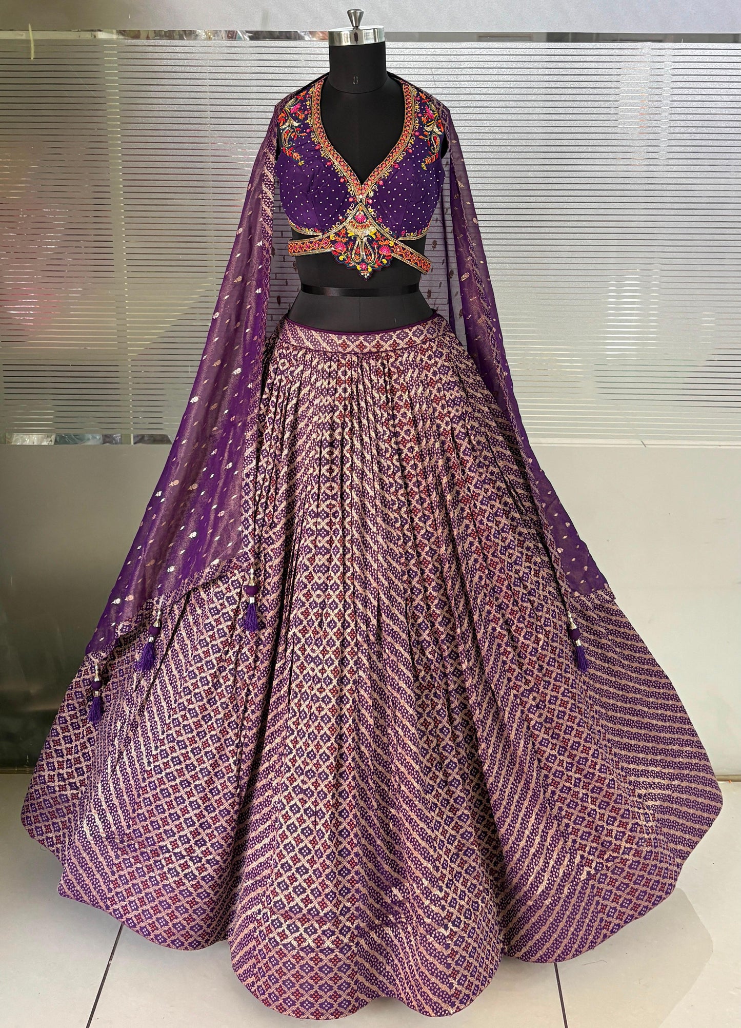 Purple Designer Crop Top Lehenga