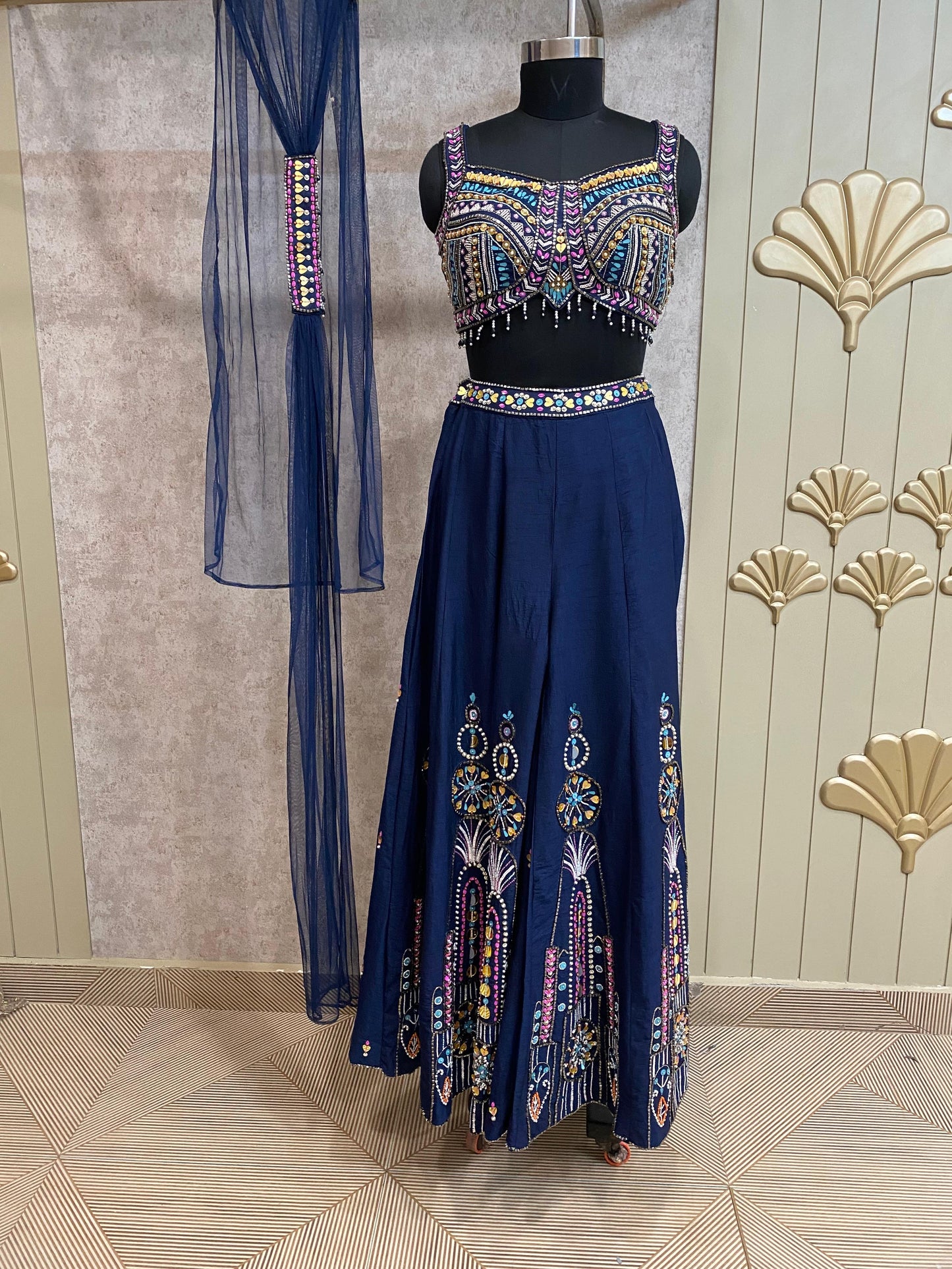 Blue Long Sharara Suit Dress Material