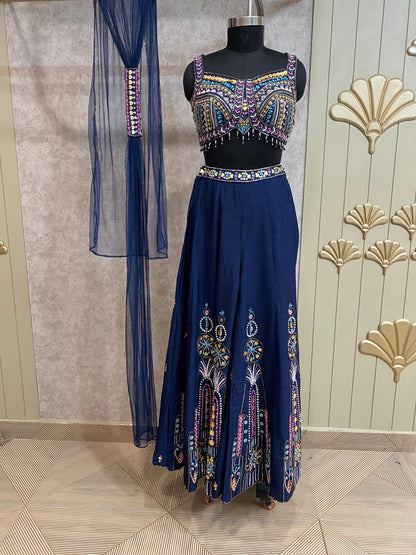 Blue Long Sharara Suit Dress Material